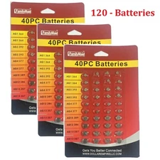 120 PC BUTTON CELL ASSORTED COIN BATTERIES ALKALINE 40 piece packs watch camera