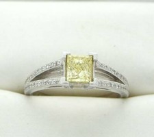 CANARY YELLOW PRINCESS DIAMOND ENGAGEMENT RING CERTIFIED