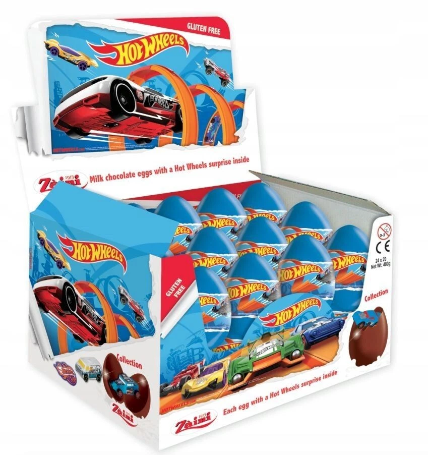 Zaini Hot Wheels Surprise Milk Chocolate Eggs with Prize Inside 24