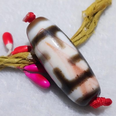 Magic Power Old Tibetan Agate *2 Svastika* Oily Cinnabar Dzi Bead PK001