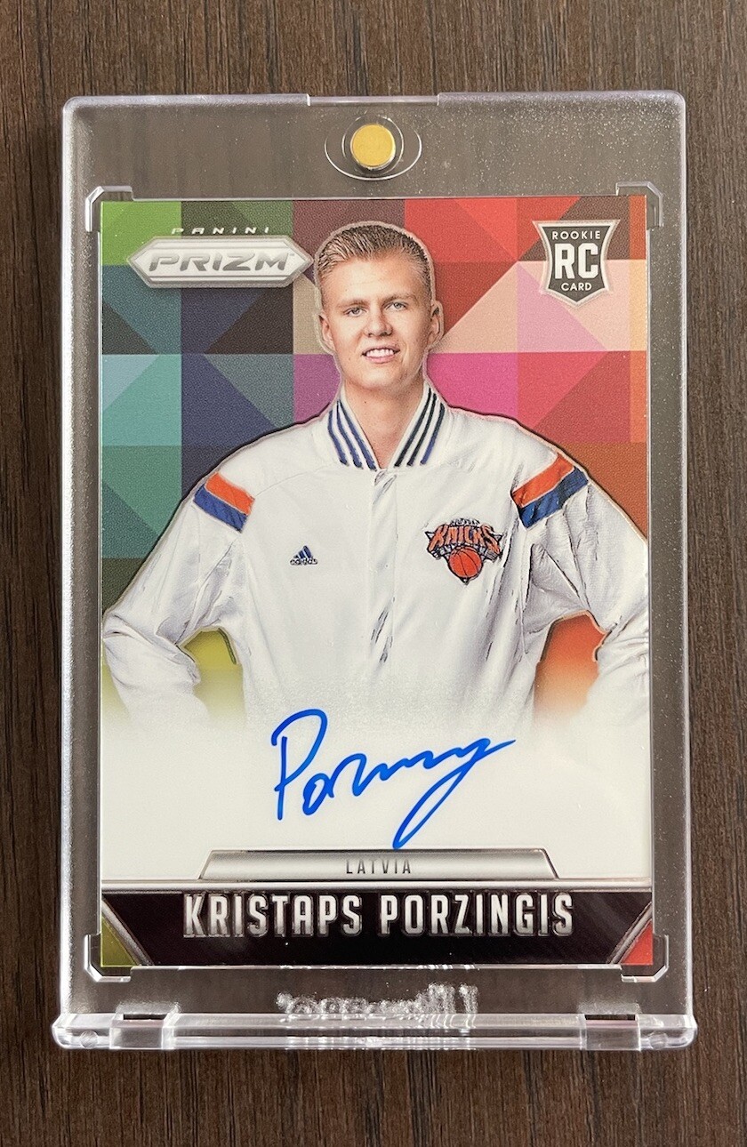2015-16 Panini Prizm Rookie Signatures Kristaps Porzingis On Card RC Autograph