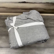 Pottery Barn Belgian Flax Linen Fringe Ruffle Duvet Cover Full/Queen Flagstone