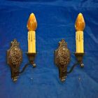 Wired Pair Antique Polychrome Wall Sconces Fixtures 20J