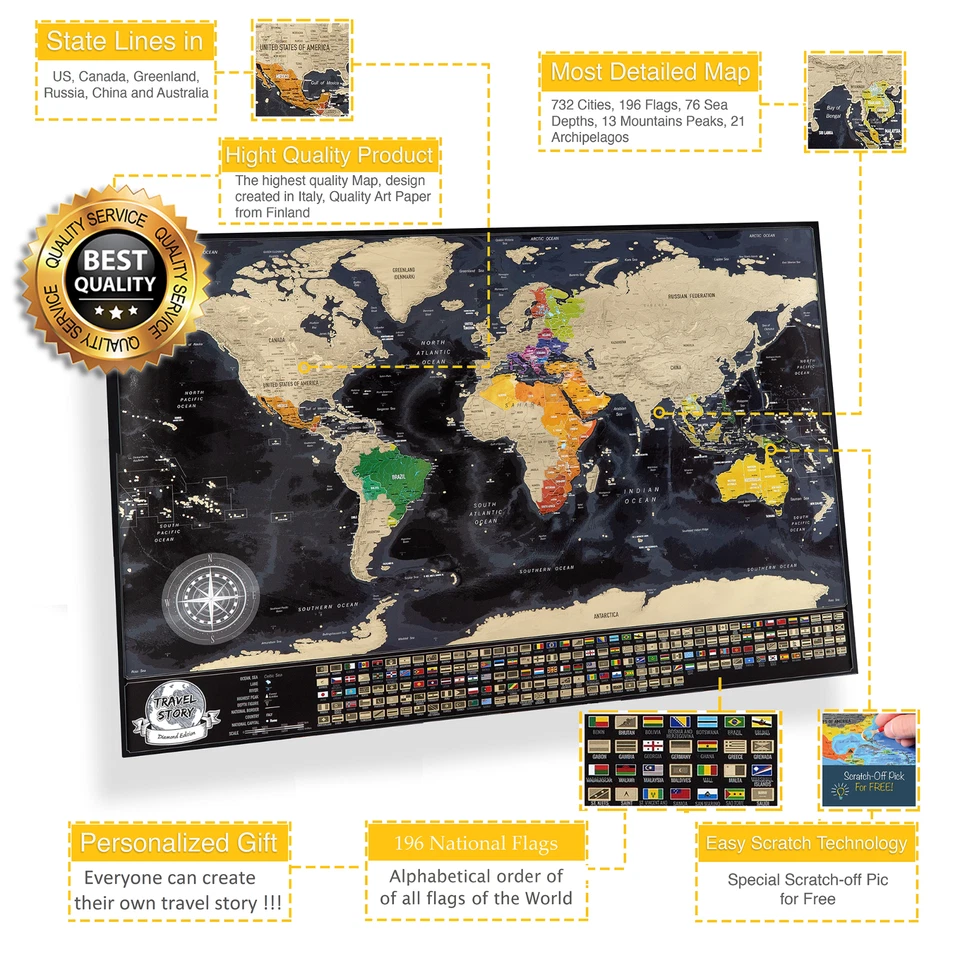 Personalized Scratch Travel Map - Scratch off World Map with Country Flags - Image 2 of 4