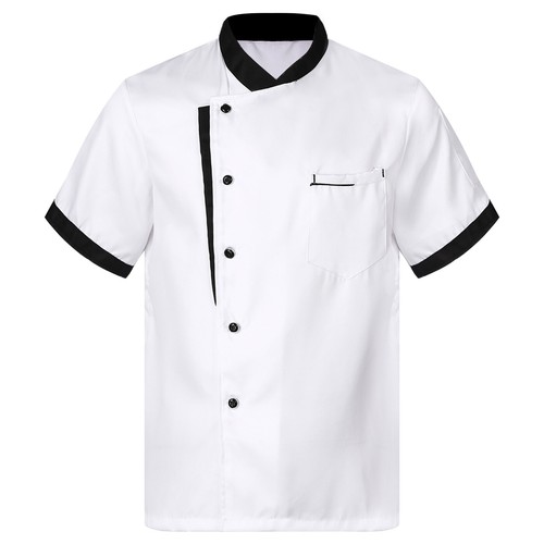 Mens Short Sleeve Chef Jacket Coat Cooker Uniform Button Hotel Waiter Work Shirt - Picture 14 of 32