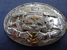 Men Thai Buckle Belt the Rahu , Stainless Steel, Unique By Thai Hand Made