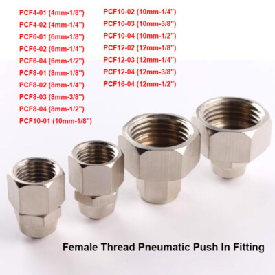 Female Thread 1/8''-1/2'' to 4mm-16mm Tube Pneumatic Push In Straight Pipe Fitting