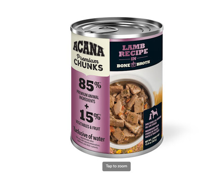 Premium Chunks Lamb Recipe in Bone Broth Wet Dog Food, 12.8 oz., Case of 12