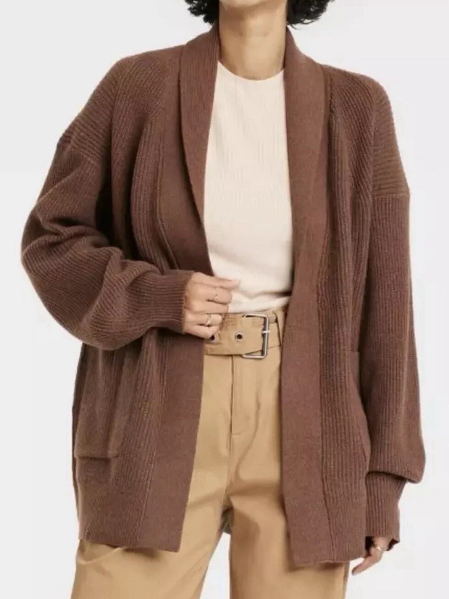 NEW Women's A New Day Brown Open-Front Cardigan Sweater With