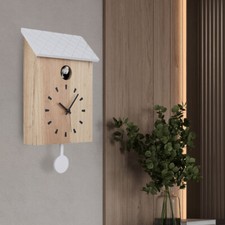 Horloge en Bois Coucou Murale Braun Blanc Pendule Moderne 2 Niveaux Volume 38cm