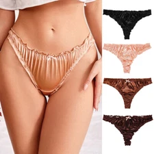 Women's Lingeries Satin Panties Thong Sexy Ruffles G-String Underwear