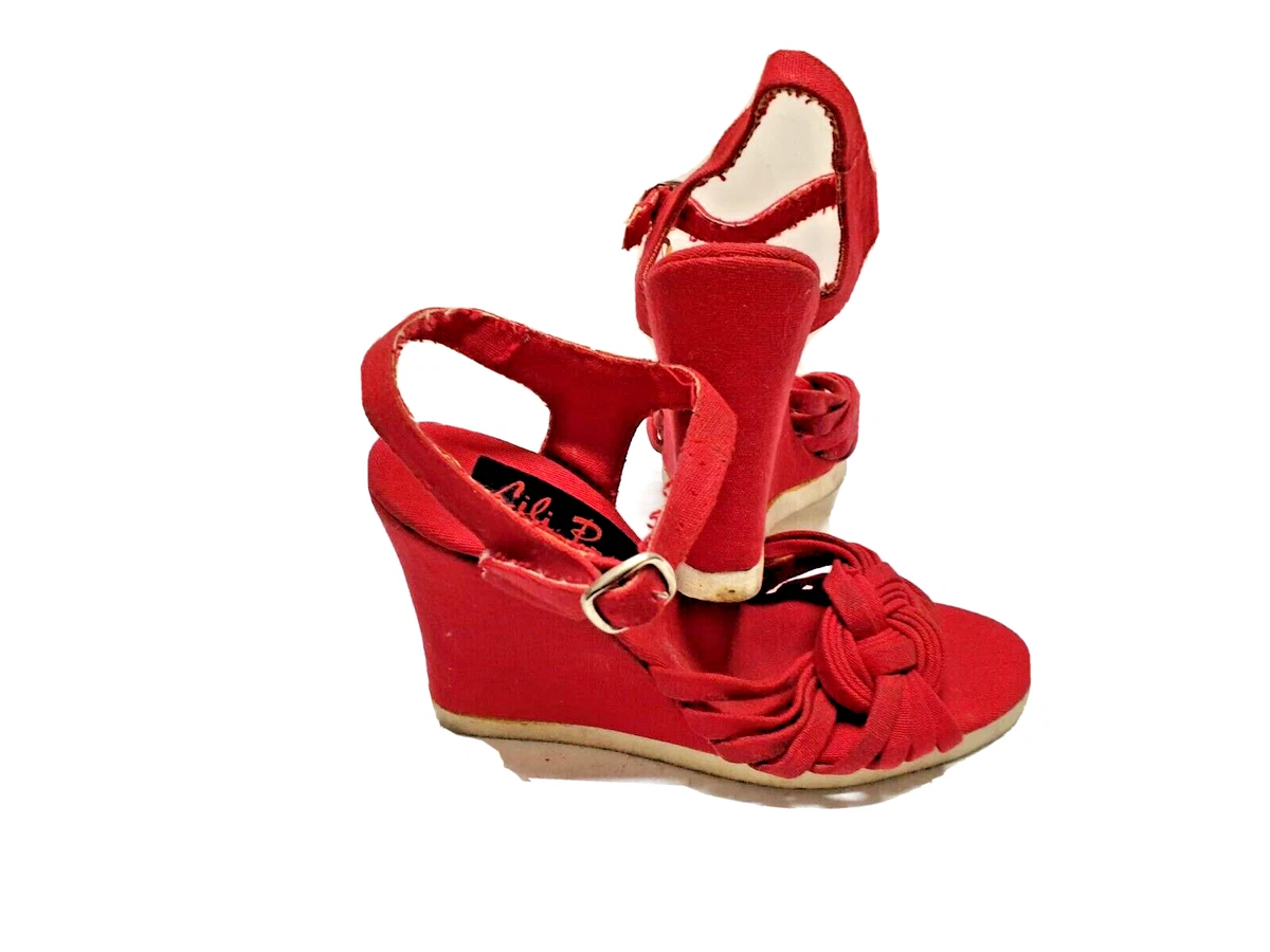SANDALI Scarpe Donna Bambina Zeppa Alta ROSSO Girl Wedge