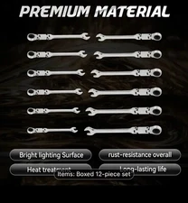 12pcFlex-Head Double Joint With Portable Box End Ratcheting Wrenches  NEW 8-19mm