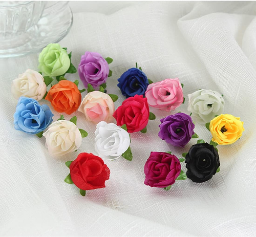 50 Pcs Mini Artificial Rose Flower Head 1.18 Inch Multicolor Silk Flower Fake Ro