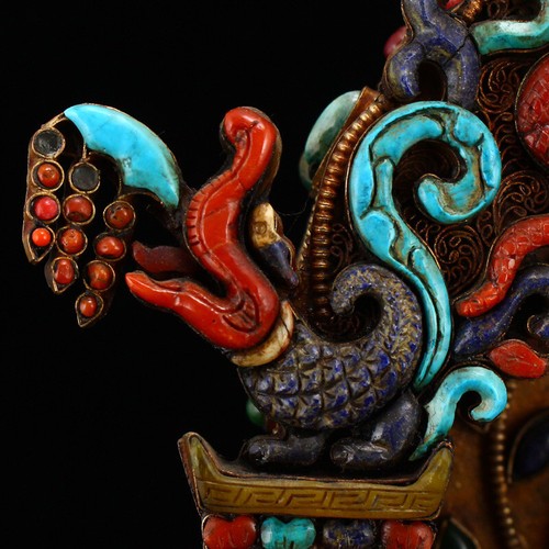 Tibetan Buddhism Lapis Lazuli Sakyamuni Buddha Statue With Silver Wire Inlay Gem - Picture 11 of 16