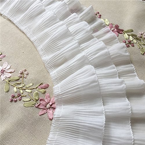 2 Yards 12cm Width 3-Layer Tiered Ruffle Pleated Chiffon Lace Fabric White - Picture 4 of 5