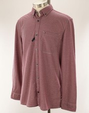 TOMMY HILFIGER Red Striped Slim Fit Cotton Knit Button Front Shirt LARGE NWT