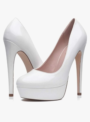 Elisabet Tang Size 9 White Women's Platform High Heels 5.5" Pumps Stiletto Shoes
