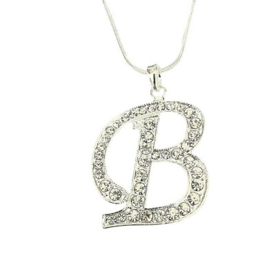 Silber Anfangsbuchstabe Alphabet B Kristall Halskette Anhänger personalisiert Geschenk UK