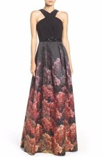 Adrianna Papell Mikado Ballgown Sz 2 Black Multi