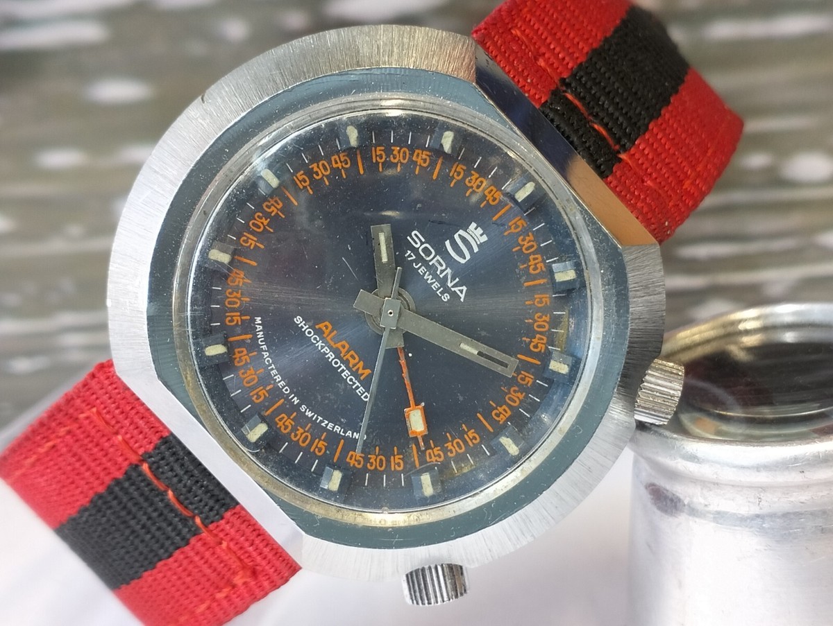 SORNA アナログ腕時計 ジャンク品 ヴィンテージレア物 AUTHENTIC SORNA 17 JEWELS ALARM WINDING 2590 SWISS MEN'S FULL