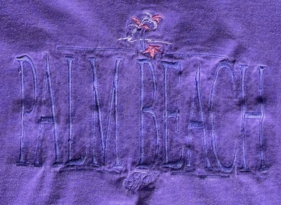 VTG 90s Palm Beach Florida T Shirt Sz M Embroidered Purple Palm Tree Tee - Image 2 of 4