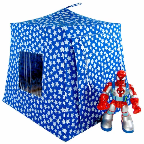 Royal Blue, Silver Star Print Toy Play Pop Up Tent, 2 Sleeping Bags, Handmade 