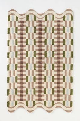 Hand-Tufted Rug Wool Geometric Scalloped Rugs for Bedroom, Anthropologie Rug