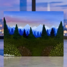 Original Textured Impressionist Acrylic Mountain Forest Painting - Sunset, Pines