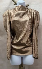NWT Future Collective Kahlana Barfield Brown Copper Metallic Blouse Size M