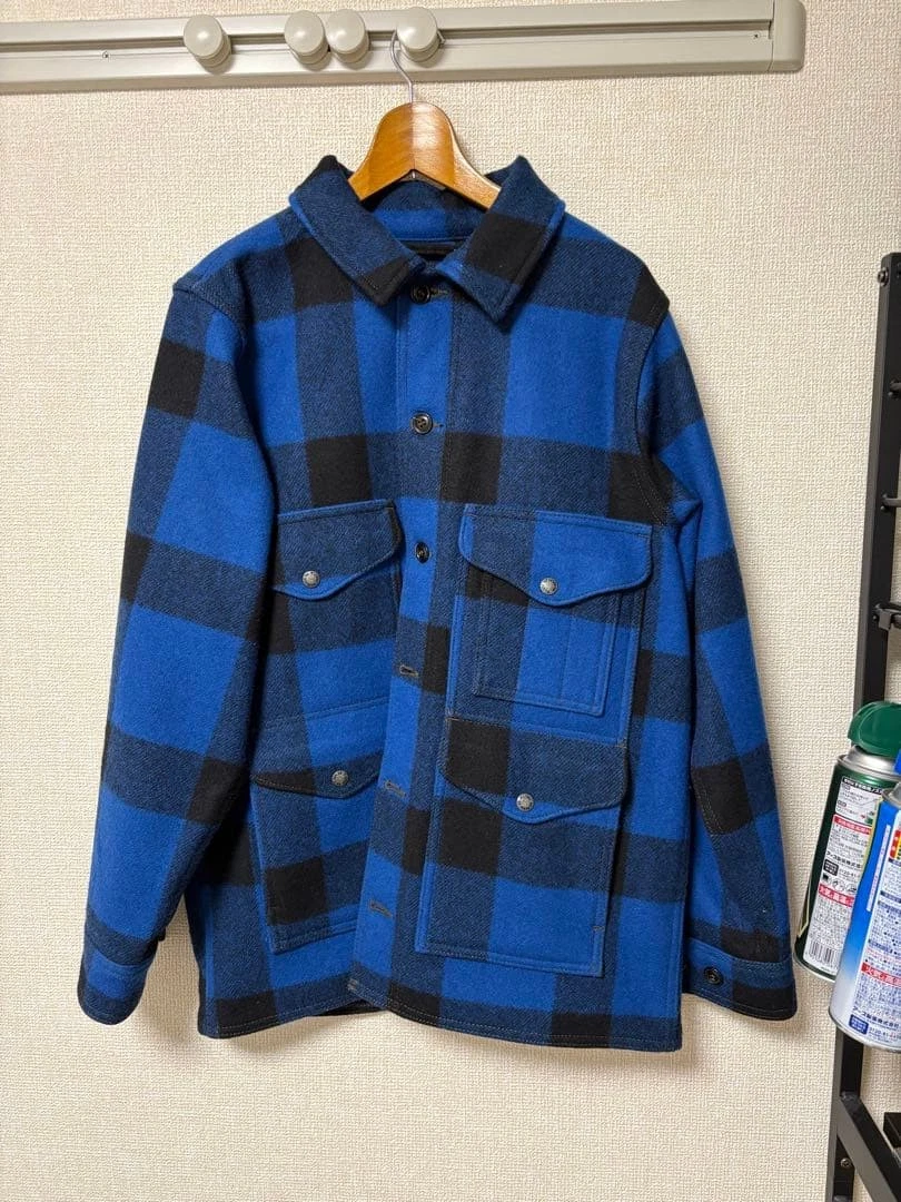 FILSON Mackinaw Cruiser Jacket Blue Black Check Wool Size L Used in Japan
