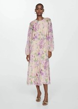 Mango MNG Size S Watercolor Pastel Floral L/S Flowy Ethereal Romantic Dress EU-M