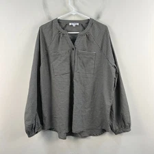 Daily Thread Womens XL Blouse Black White Herringbone Woven Button L/S 20624