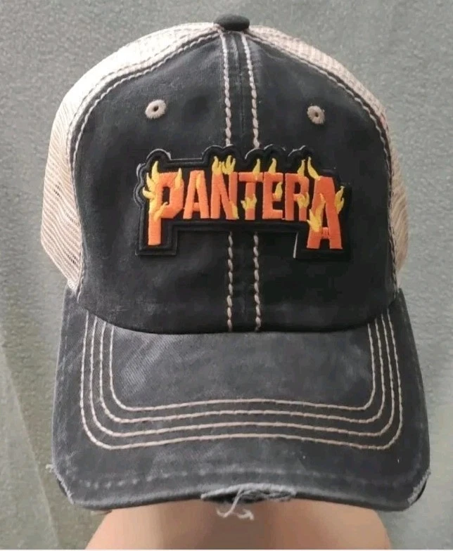 Pantera Trucker Hat Distressed Pantera Hat/Ball Cap VINTAGE Black & Khaki Mesh