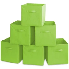 6 Collapsible 13" Fabric Cubby Cube Storage Bin Baskets for Shelves - Lime Green