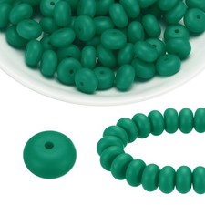 110Pcs Silicone Beads 14mm Lentil Rubber Focal Beads Bulk, Christmas Green