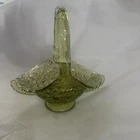 Fenton Colonial Green Glass Basket with Ruffled Edge 1960-1970’s