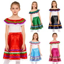 Kids Girls Ruffled Top With Skirt Full Circle 2 Pieces Halloween Mexican Dress