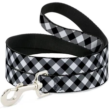 Dog Leash Diagonal Buffalo Plaid Black/White