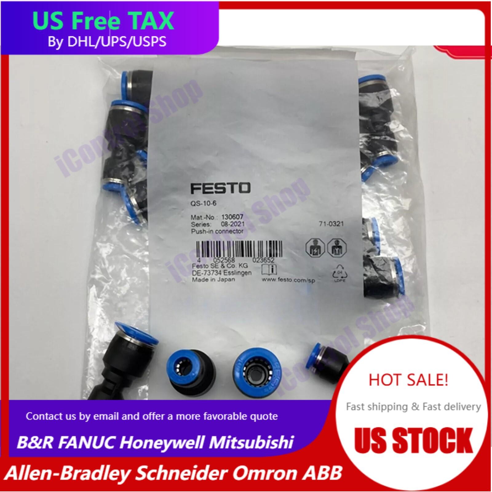 10PCS New FESTO 130607 QS-10-6 Push-in Connector