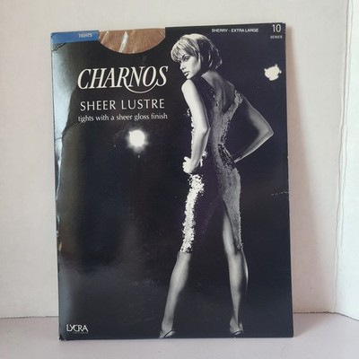 VTG Charnos Sheer Lustre Tights 10 Denier Sherry Size XL Gloss Finish RARE/ USA