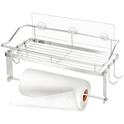 Paper Towel Holder with Shelf, 2-in-1 Paper Towel Roll Rack with 4 Hooks, Adh...