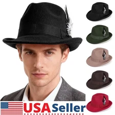 Men Women Classic Fedora Hats Short Brim Felt Feather Hat Panama Dress Hat new