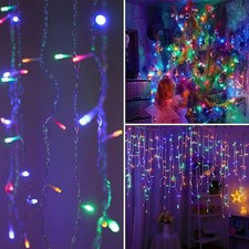 LED Hanging Icicle Curtain Fairy String Light Outdoor Christmas Xmas Party Decor