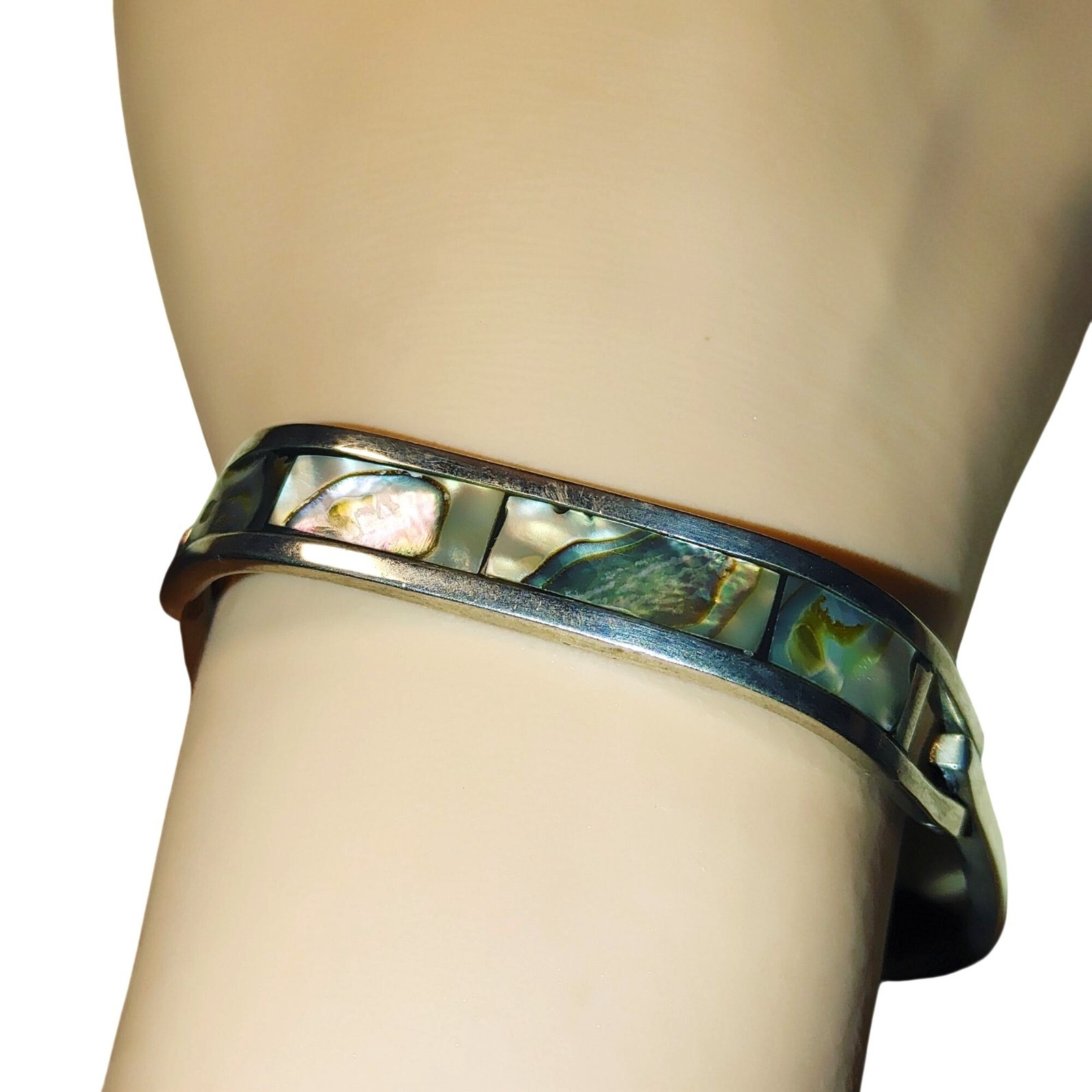Abalone Shell Inlay Hinged Bangle Bracelet Small … - image 1