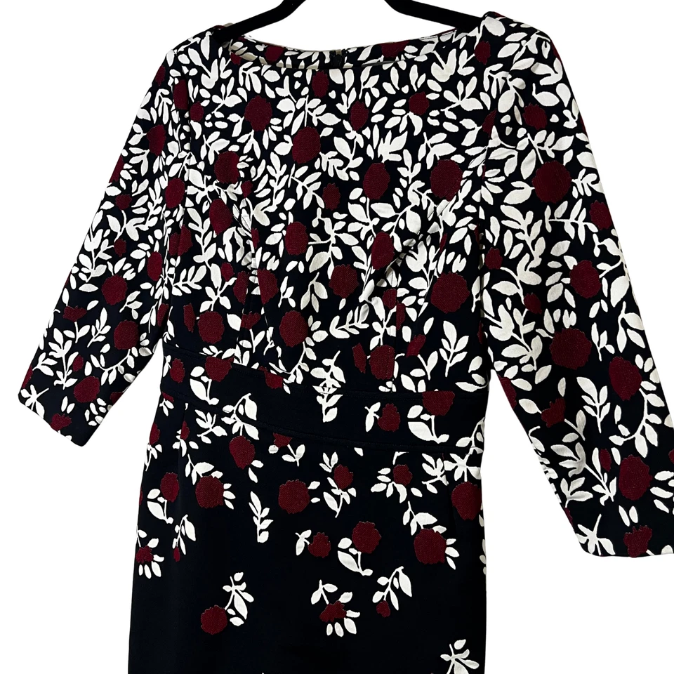 Vestido recto midi Lela Rose talla 8 negro rojo floral manga 3/4 elástico jardín fiesta Foto 4 de 4