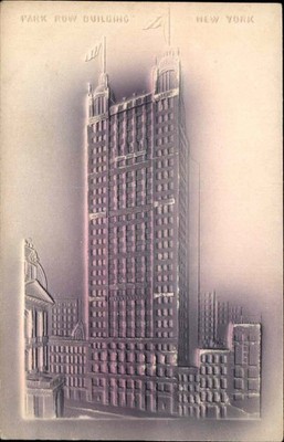 New York NY Park Row Bldg Airbrushed Embossed c1900-20s Vintage Postcard
