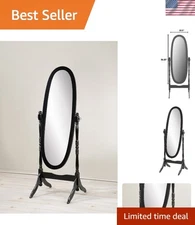 Elegant Black Traditional Queen Anna Style Oval Freestanding Cheval Mirror