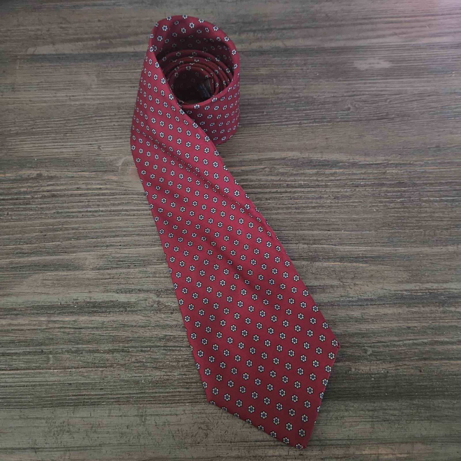 Christopher Hayes Mens Neck Tie Flower Printed  100% Silk Made In Italy Maroon