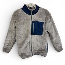 Tommy Bahama Boys XXL 16 Sherpa Fleece Full Zip Jacket Tan Navy Blue Contrast